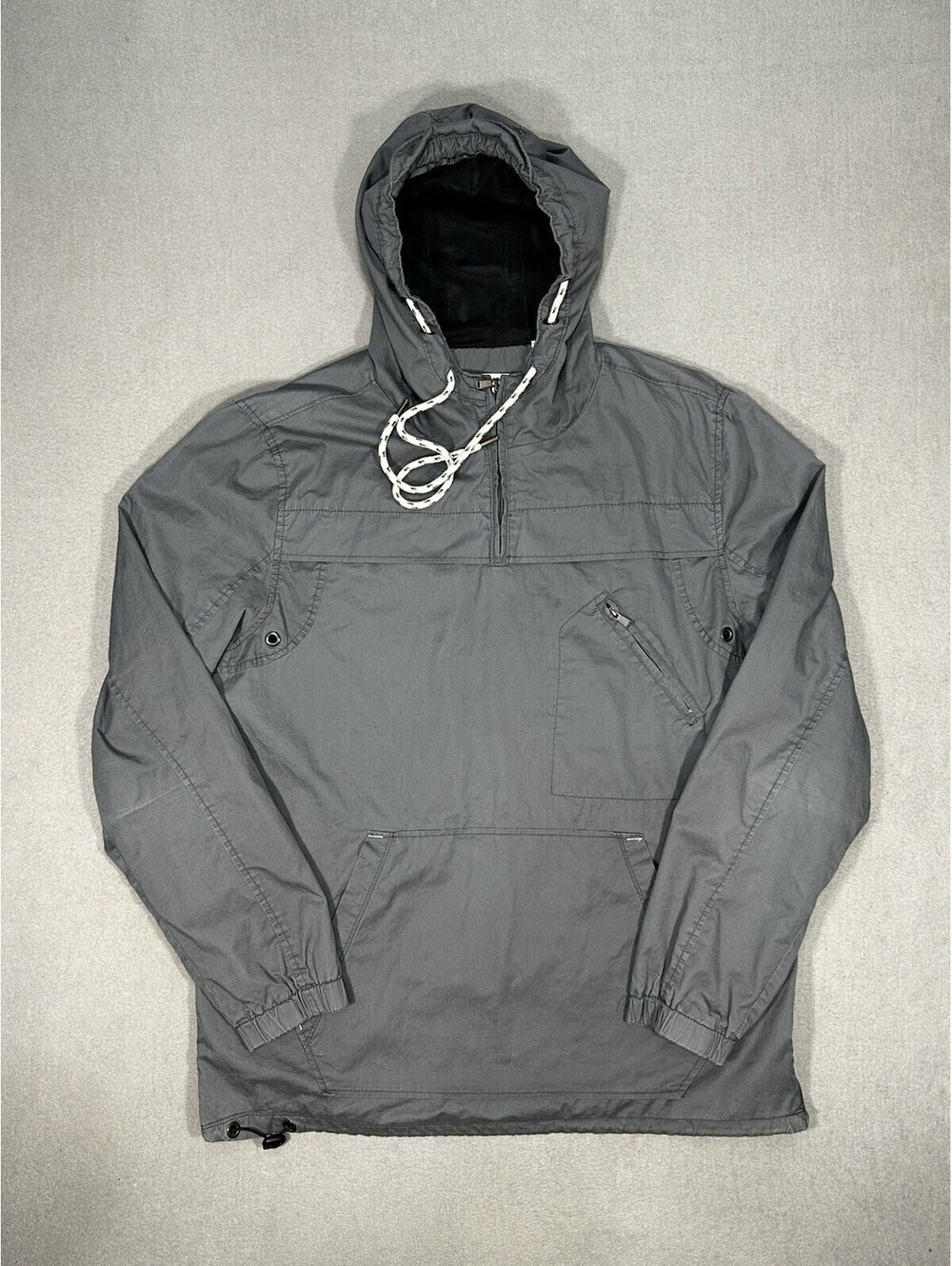 UNIVIBE Mens Gray Hooded Anorak Jacket Windbreaker Pullover Size L Lightweight